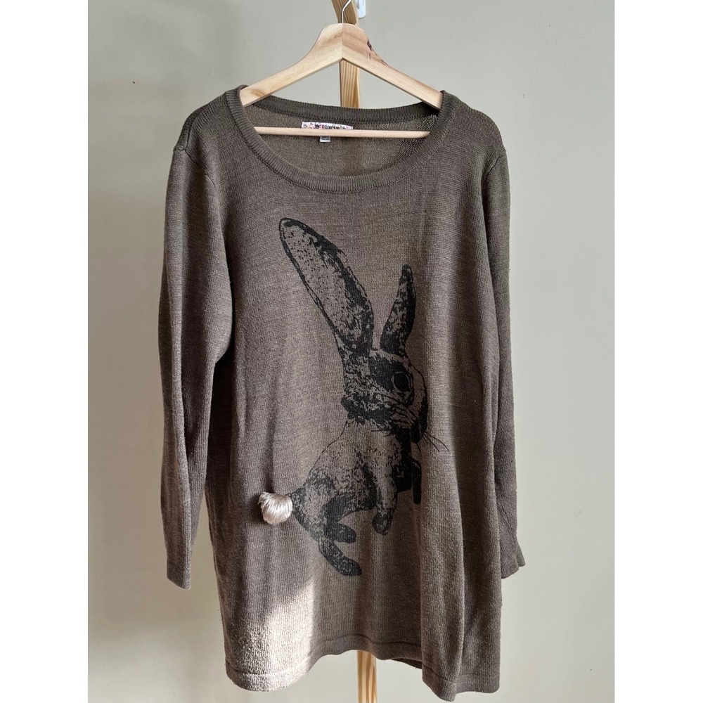 Joe Browns Taupe Knit Sweater Dress Long Sleeve Bunny Print Rabbit Tail Women - Picture 3 of 8
